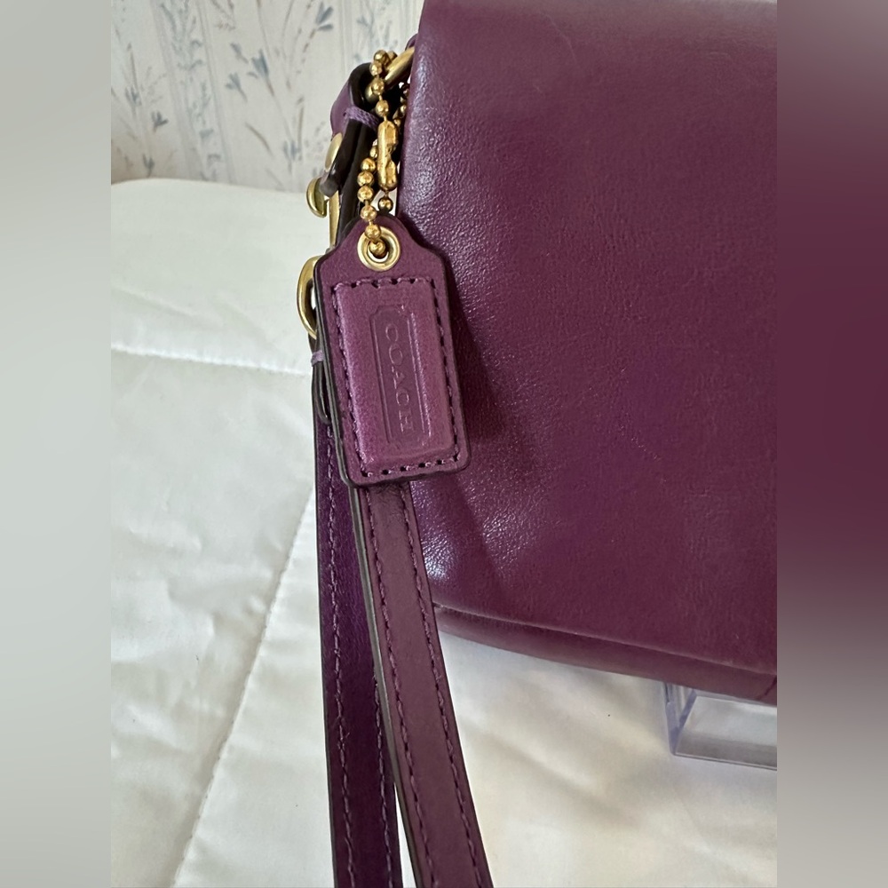 Coach Plum Leather Wristlet with Gold Accents - Picture 3 of 13
